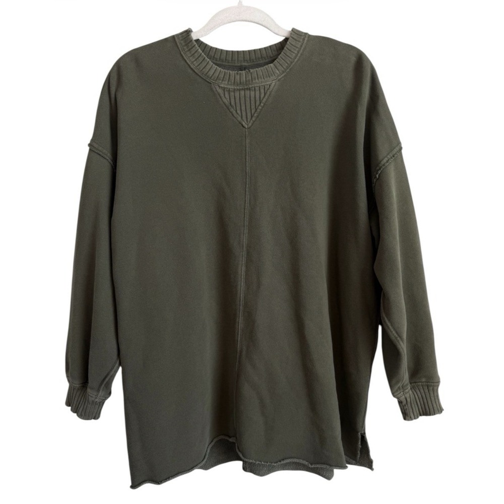 Aerie Down to Earth Crewneck Sweatshirt Olive Green Oversized Boho Lounge Small